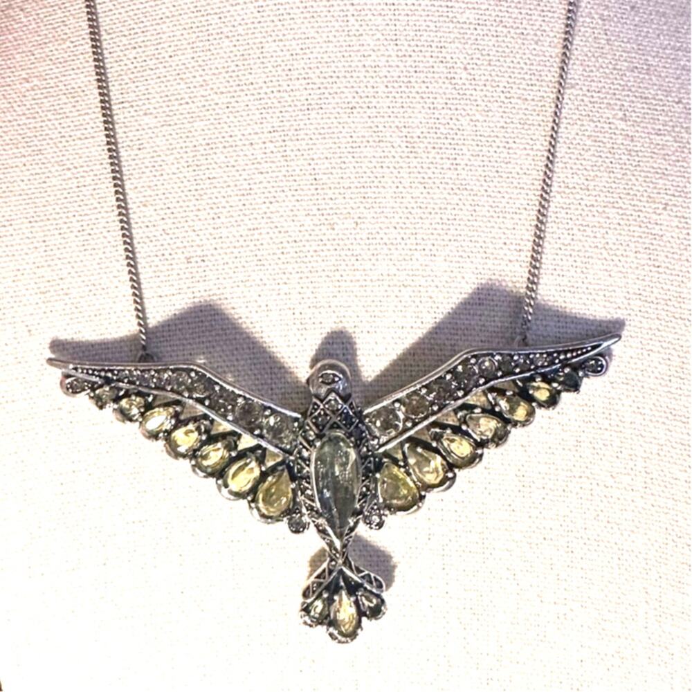 FOSSIL Pheonix Bird Necklace 16' - 18" Long Boho Casual Jewelry Unique Oversized